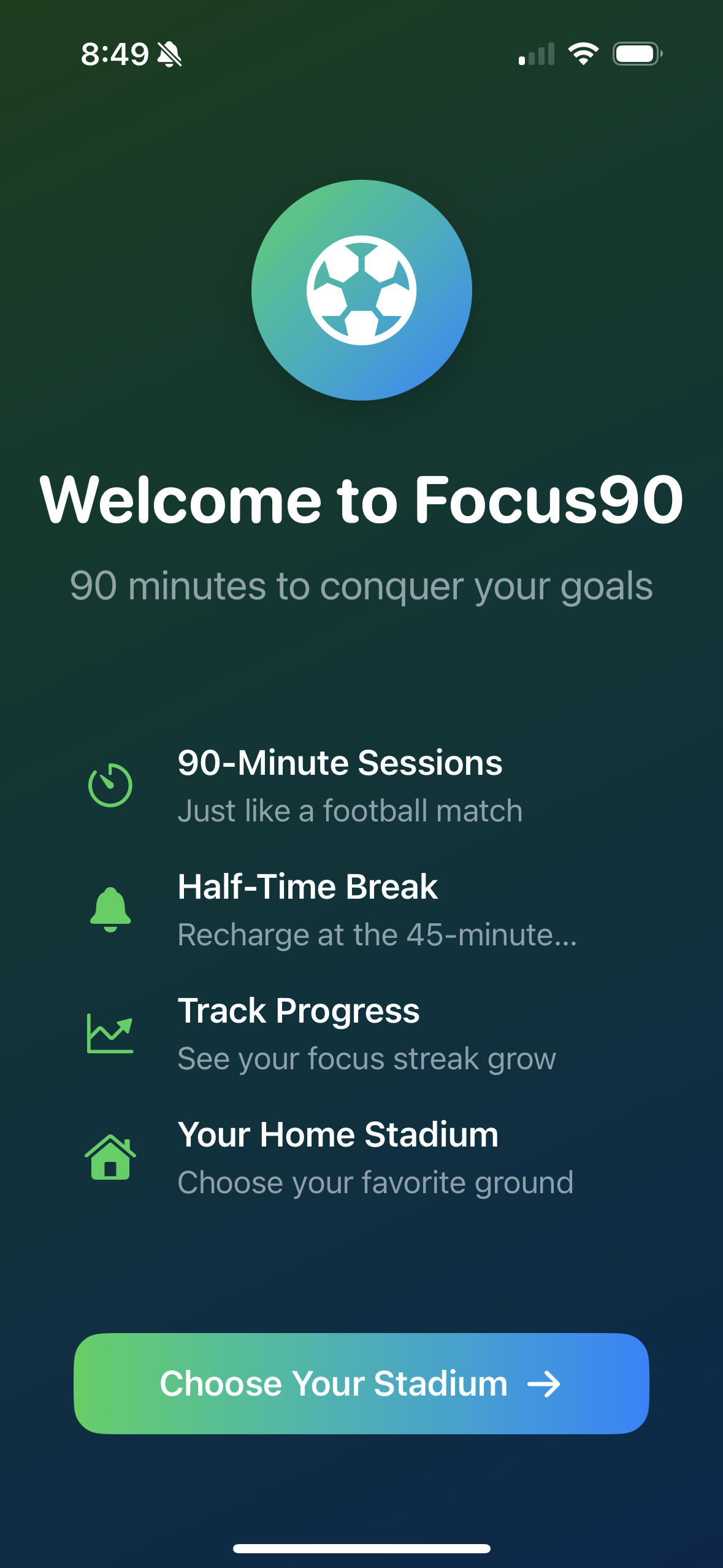 Focus90 welcome screen