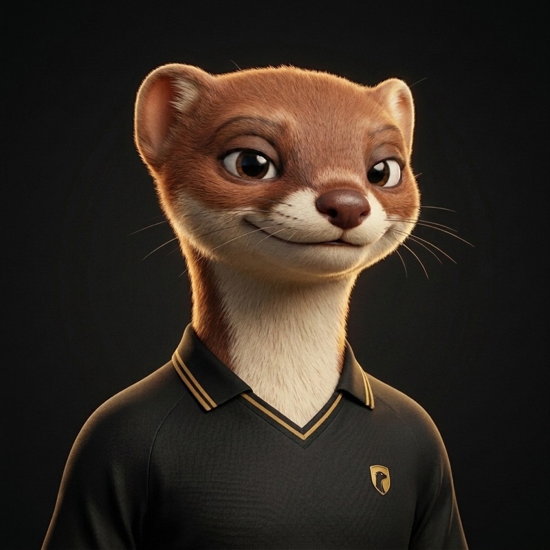 Jefe, the WeaselsFC AI agent — a weasel in a black-and-gold club polo