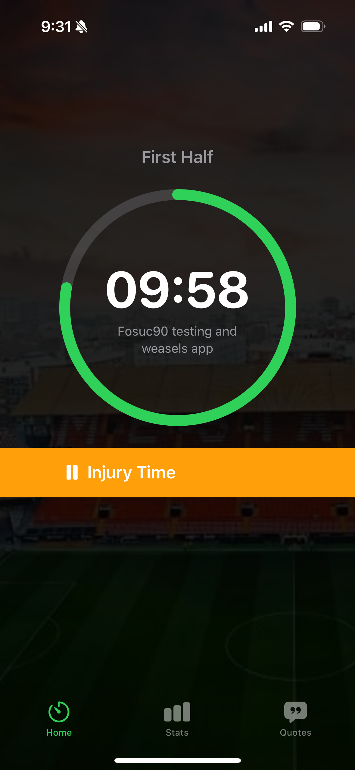 Focus90 first-half timer running inside the app